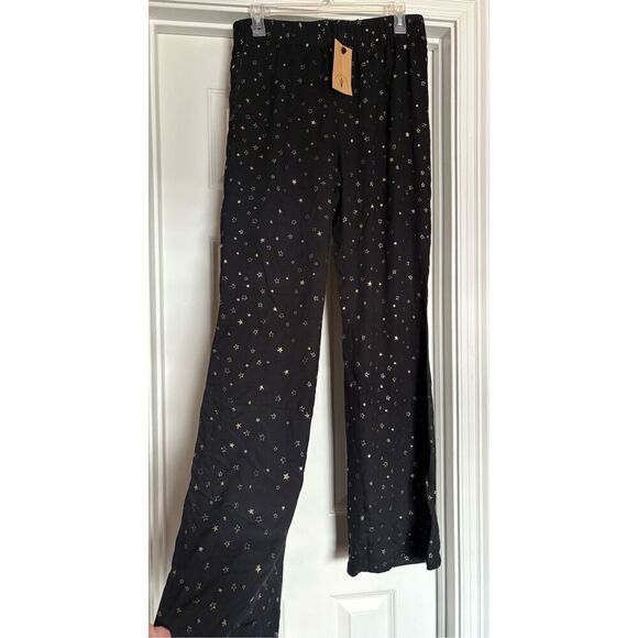 KNOT SISTERS - NWT - L Sz L Wide-Leg Flared "Pajama Pants" in Onyx Sparkle Print - Picture 3 of 12